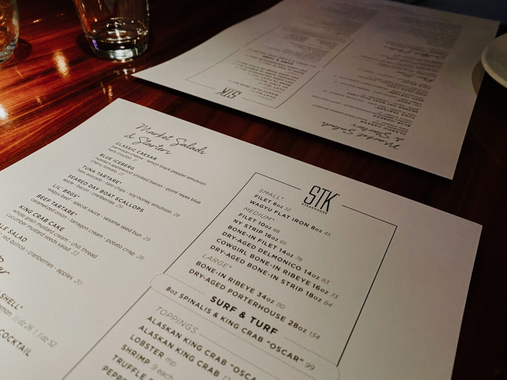 STK Steakhouse Las Vegas Menu